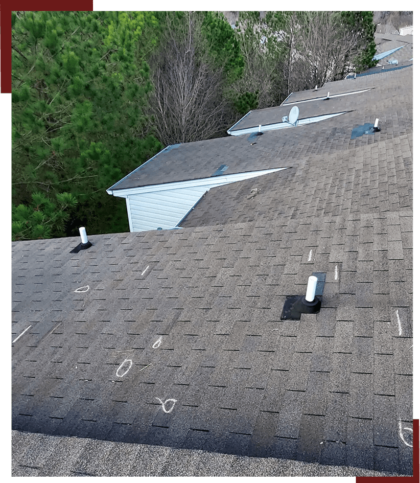 Shingled roof with chalk circles