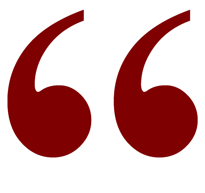 Stylized red quotation marks on a white background.