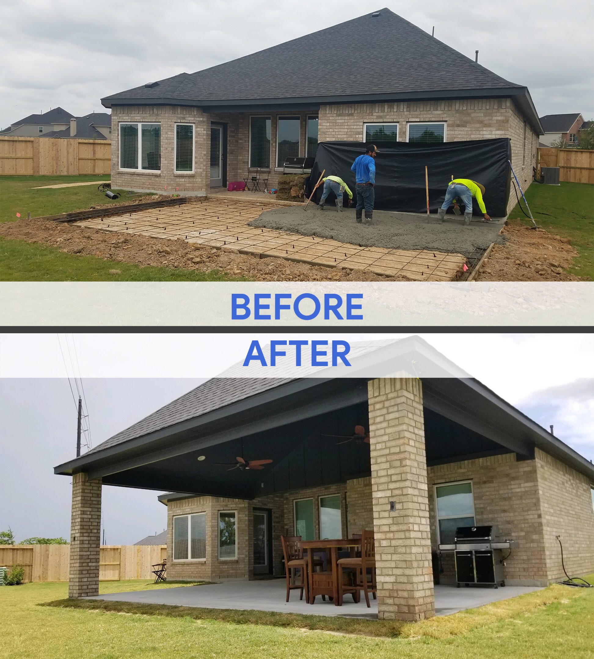 Home patio renovation before and after