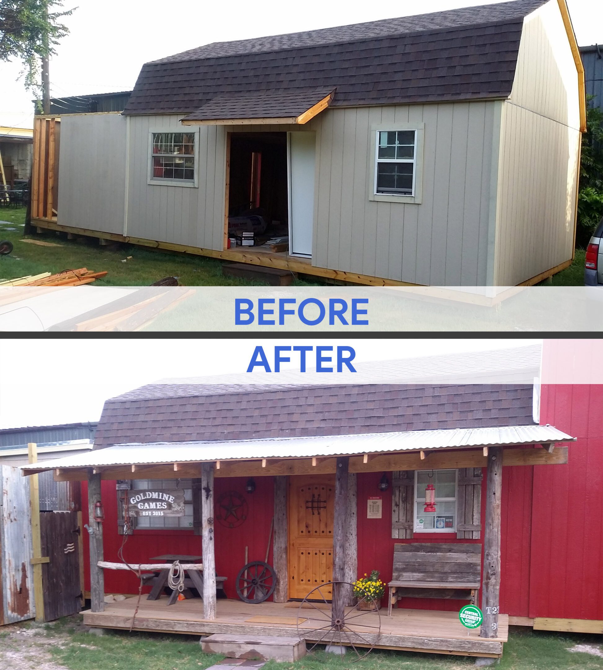 Shed renovation before and after comparison