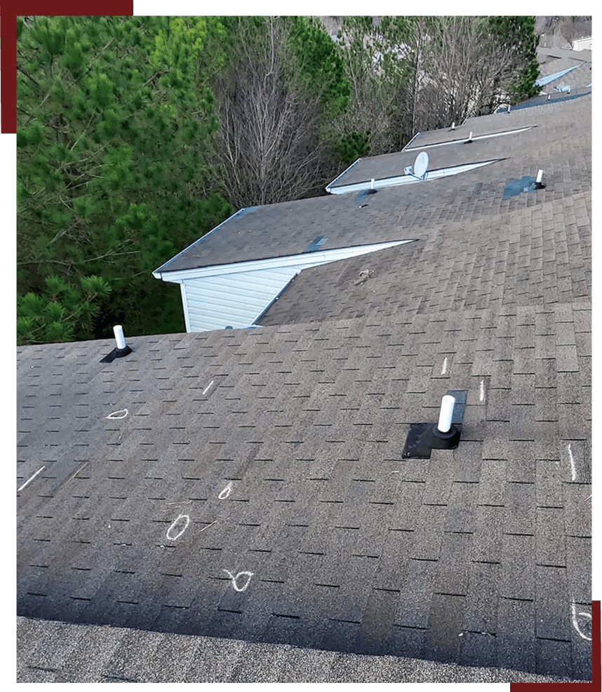 Shingled roof with chalk circles