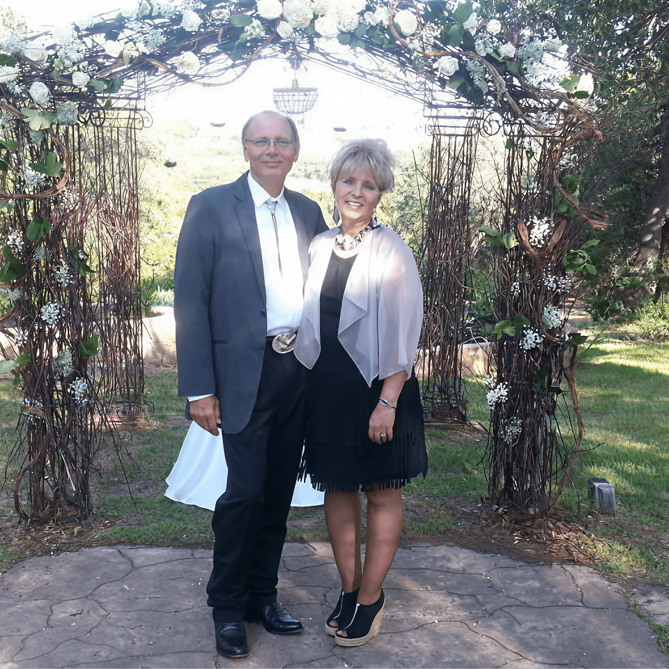 Elegant duo in garden setting