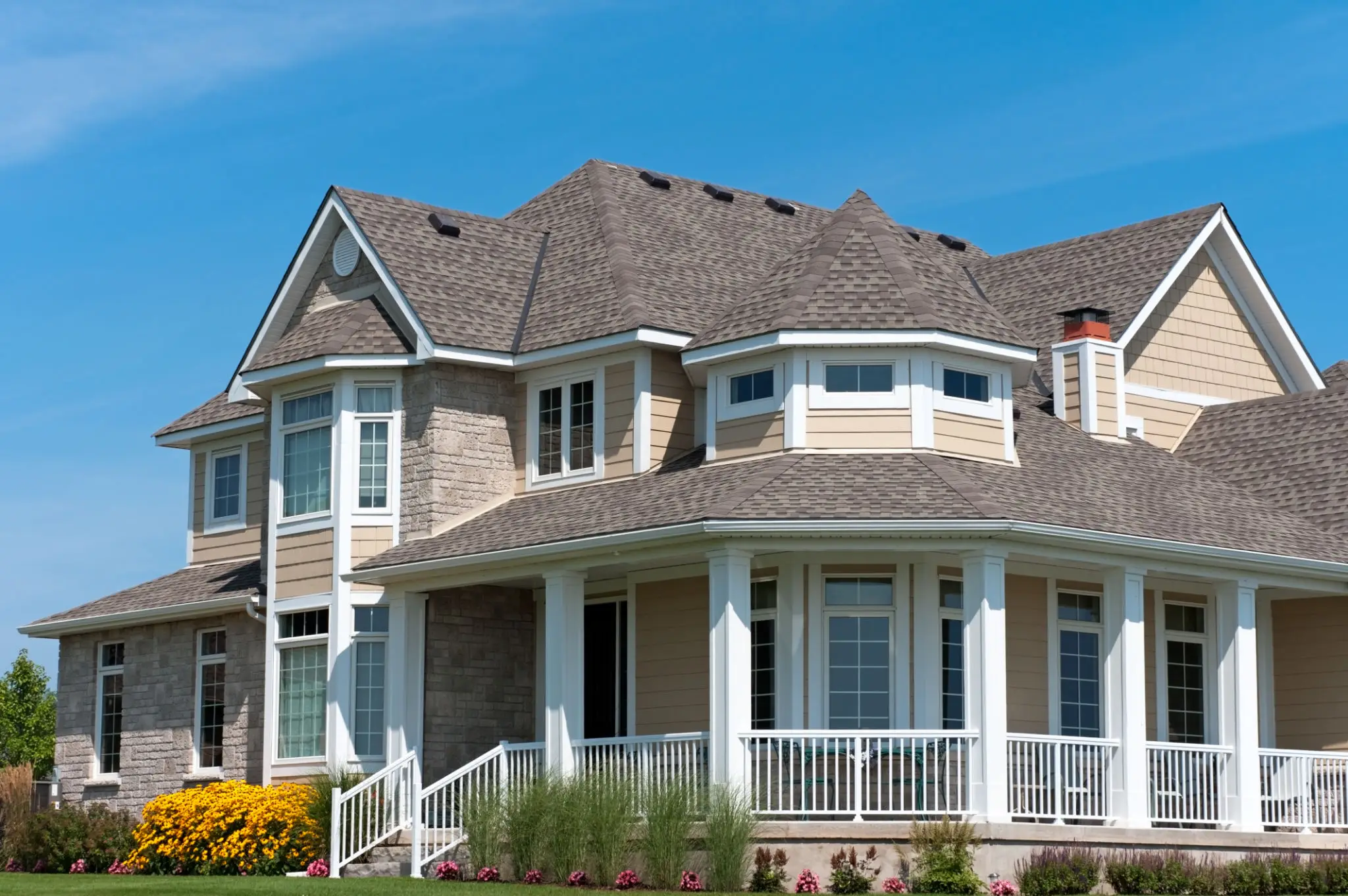 Large house with multiple gabled roofs